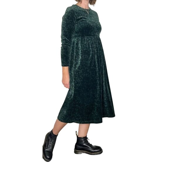 L.L. Bean Dresses & Skirts - Vintage LL Bean 90s Velour Holly Print Midi Dress Green Holiday Christmas S/ M